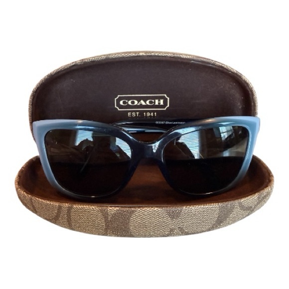 Coach Blue Acetate Sunglasses and Beige Monogram Case